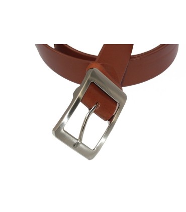 Brązowy skórzany pasek damski z klasyczną klamrą marki Orsatti