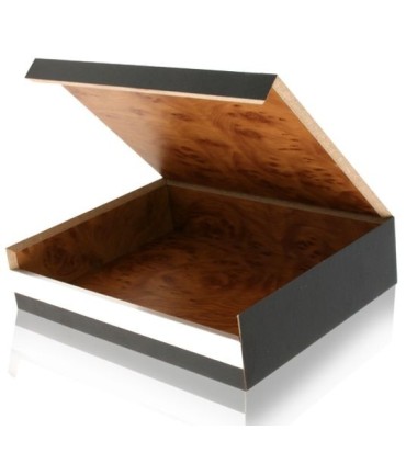 Skórzana Piersiówka Orsatti w drewnianym pudełku, kolor czarny 