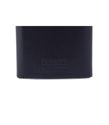 Skórzana Piersiówka Orsatti w drewnianym pudełku, kolor granatowy