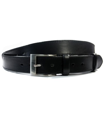 Czarny pasek do dżinsów marki Orsatti z klasyczną klamrą, przeszycie