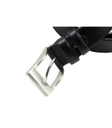 Czarny pasek do dżinsów marki Orsatti z klasyczną klamrą, przeszycie